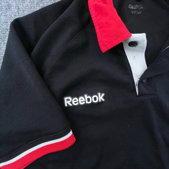 Reebok Original Polo Shirt Black Red White Short Sleeve Polyester Sau Paulo FC - Picture 6 of 10